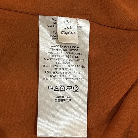 Anthropologie Womens Floral Chiffon Top Large Burnt Orange Floral Long Sleeve - Picture 11 of 13